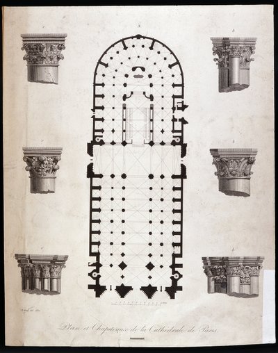Plan og hovedsteder for katedralen Notre Dame (Notre-Dame) i Paris. 1800-tallet. av Unknown artist
