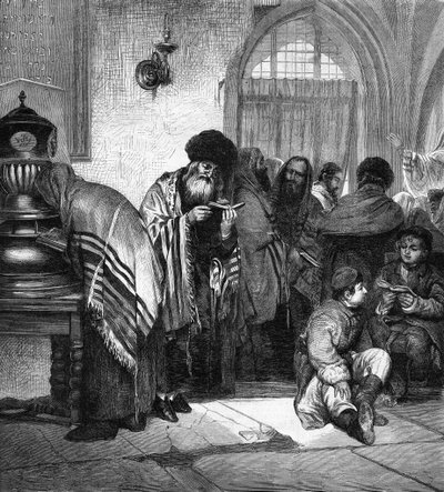 Polske jøder feirer den store tilgivelsen (Yom Kippur). av Unknown artist