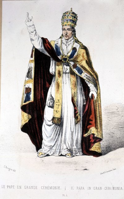 Pave Pius IX i en flott seremonikjole - gravering av Unknown artist