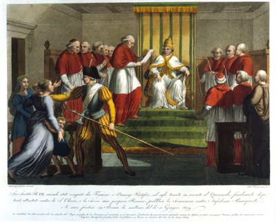 Pave Pius VII (1742 - 1823) ekskommunerte Napoleon Bonaparte 10. juni 1809. Gravering fra 1800-tallet. av Unknown artist