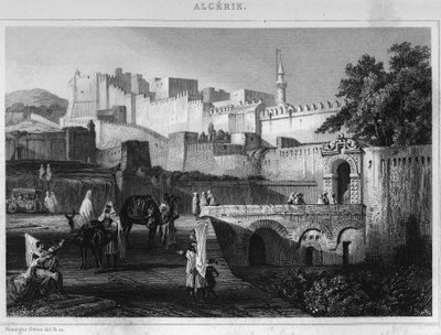 Porte Bab-Azoun i Alger, et fort okkupert av delingen av Escars under erobringen av Agery av Frankrike i 1830, i "L