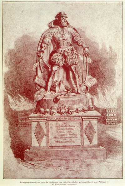 Portrettladning av Filip II på den spanske inkvisisjonen - gravering av Unknown artist