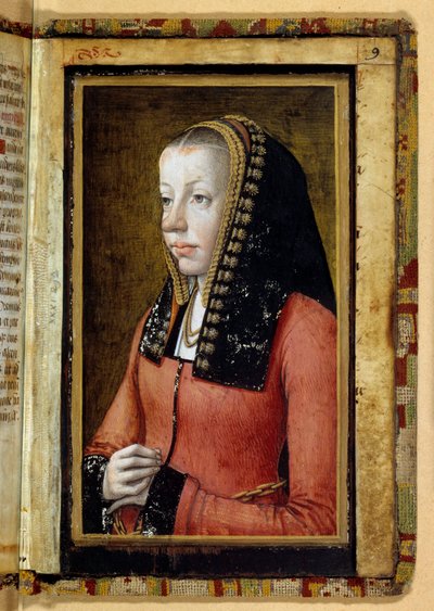 Portrett antar av Anne av Bretagne (1477-1514), dronning av Frankrike. Miniatyr, fragment av timebok. Anonym av Unknown artist