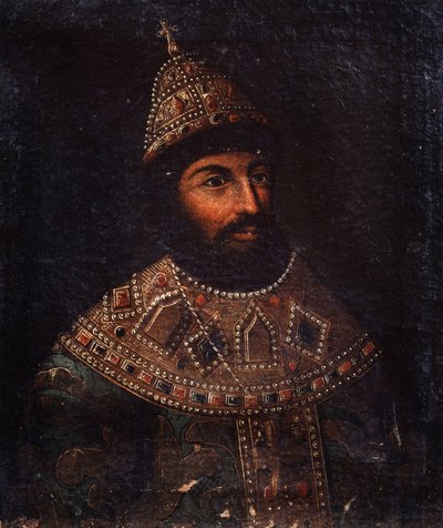 Portrett av tsaren Alexis I Mikhailovich av Russland (1629-1676) (Portrett av tsaren Alexis I Mikhailovich av Russland). Anonymt maleri. Olje på lerret, 54 x 45,5 cm, andre halvdel av 1600-tallet. Statens sentrale artillerimuseum, St. Petersburg. av Unknown artist