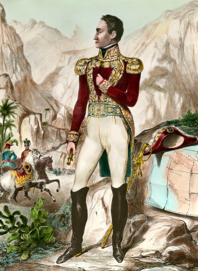 Portrait en pied de Simon Bolivar (1783-1830) generell søramerikansk gravering fra 1800-tallet. Privat samling av Unknown artist