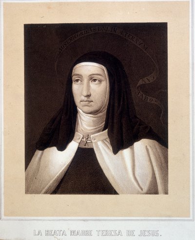 Portrett i byste av den hellige Therese av Jesus (eller den hellige Therese av Avila) (1515-1582), gravering av Unknown artist