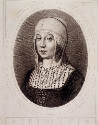 Portrett i medaljong av Isabelle 1. den katolske eller Castilla - gravering av Unknown artist