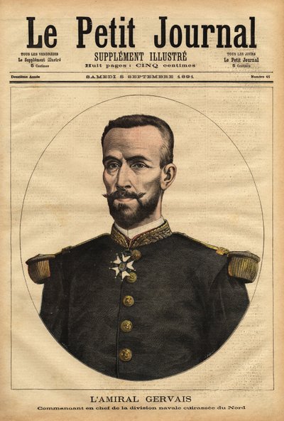 Portrett av admiral Gervais (1837-1921), øverstkommanderende for sjøavdelingen i nord. Gravering i "" Le petit journal"" 5/09/1891. Selvas samling. av Unknown artist