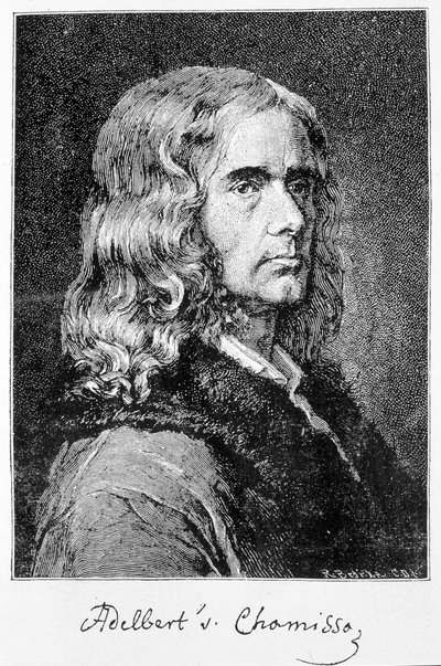Portrett av Aldebert Von Chamisso de Boncourt (1781-1838), tysk forfatter og lærd av fransk opprinnelse - gravering av Unknown artist