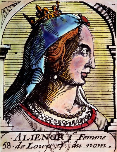Portrett av Alienor av Aquitaine (1122-1204) (også kalt Eleonore de Guyenne), dronning av Frankrike. Gravering. BN Paris av Unknown artist