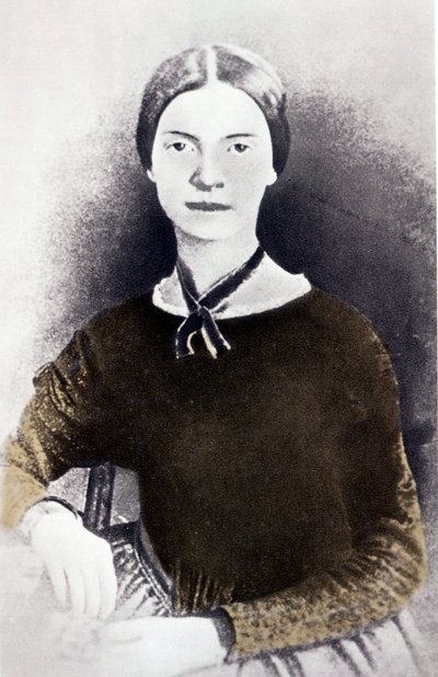 Portrett av den amerikanske poeten Emily Dickinson (1830-1886) fra et fotografi rundt 1846-1847 av Unknown artist