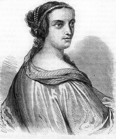 Portrett av Anne de Beaujeu, Anne av Frankrike (1462-1522), hertuginne av Bourbon, datter av Louis XI. Gravering fra 1800-tallet.). Gravering fra 1800-tallet. av Unknown artist
