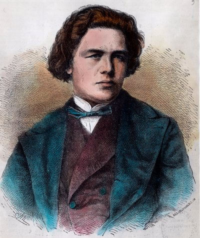 Portrett av Anton Rubinstein (1829 - 1894), russisk pianist og komponist. Gravering av 1800-tallet. Privat samling. av Unknown artist