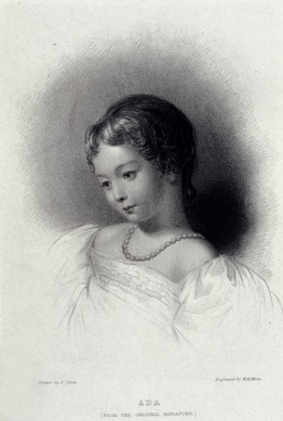 Portrett av Augusta Ada Byron (1815-1852) som ble Anna Lovelace, datter av poeten George Gordon Byron. Gravering av 1800-tallet. av Unknown artist
