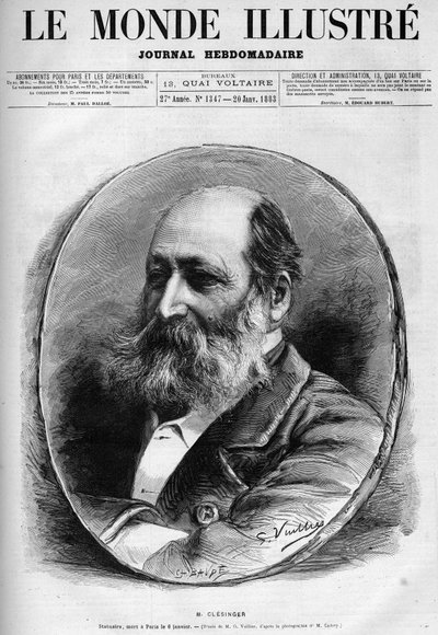 Portrait of Auguste Clesinger (1814-1883), French sculptor and painter. Engraving in “” Le Monde illustrious”” 1883. Private collection. av Unknown artist