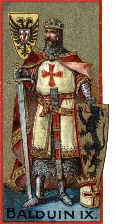 Portrait of Baldwin IX (Baudouin IX of Flanders) or (Baudouin VI of Hainaut) known as Baudouin of Constantinople, Emperor of Constantinople from 1204 to 1205 under the name of Baudouin I. Chromo of the late 19th century. av Unknown artist