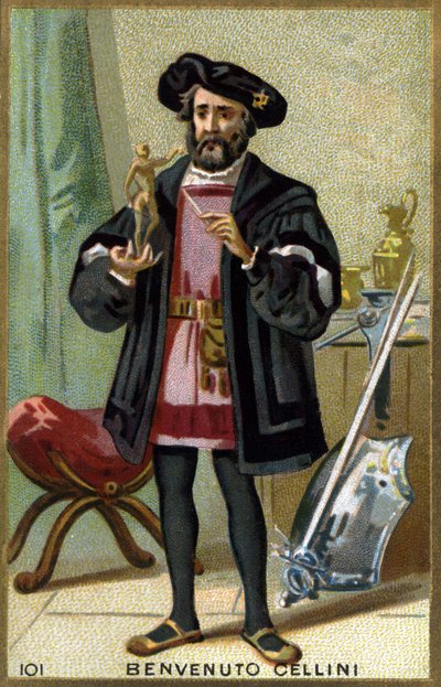 Portrait of Benvenuto Cellini (1500 - 1571), Italian goldsmith and sculptor. Chromolithography of the 19th century. av Unknown artist