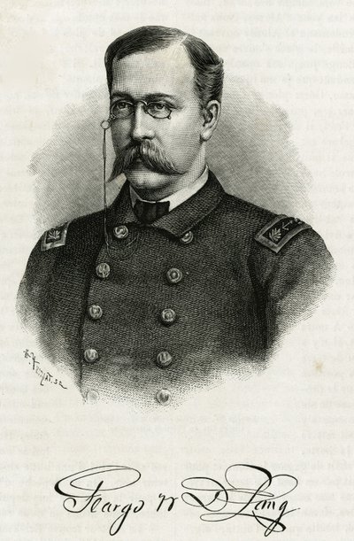 Portrett av kaptein Georges Washington De Long (1844-1881) av mannskapet på La Jeannette, for oppdraget til nordpolen. Gravering for å illustrere "Le voyage de la Jeannette"" av Unknown artist