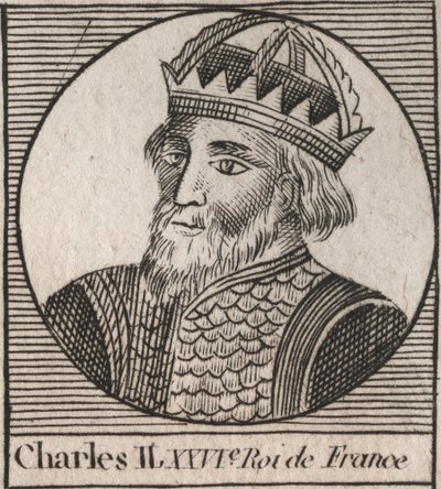 Portrett av Charles II den skallede (823-877), konge av Frankrike - Charles II (823-877) den skallede - gravering fra "Instruction sur l