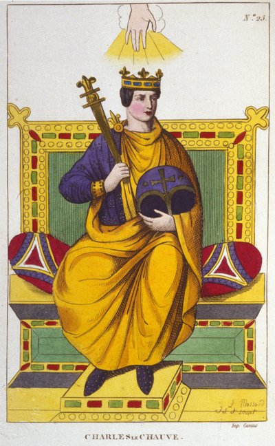 Portrett av Charles II the Bald (823 - 877), konge av Frankrike gravering fra 1830 av Unknown artist