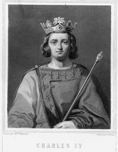 Portrett av Charles IV the Bel (1294 - 1328), konge av Frankrike - i "Histoire des Français"" av Lavallée, gravering, sd. av Unknown artist