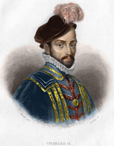 Portrett av Charles IX (1550 - 1574), konge av Frankrike gravering fra 1800-tallet av Unknown artist