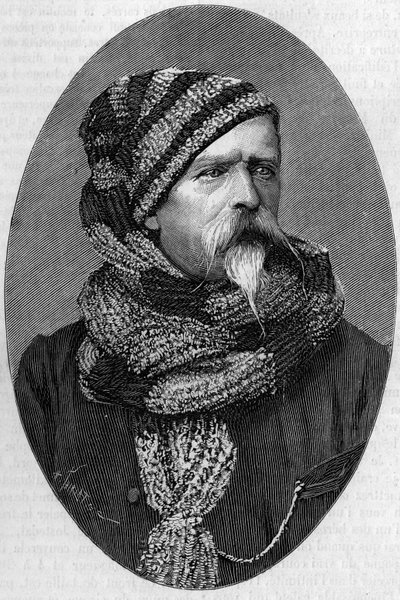 Portrett av Charles Marie Etienne Champion Dubois de Nansouty (1815-1895), fransk general, i fjellkjole. (Fra et fotografi tatt i Bagneres de Bigorre i 1879). Gravering i "" Nature: gjennomgang av vitenskapene og deres anvendelser til kunst og i av Unknown artist