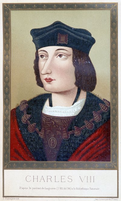 Portrett av Charles VIII (1470 - 1498) - i "" Ludvig XII og Anne av Bretagne"" av Paul Lacroix; utg. Hurtrel, Paris av Unknown artist