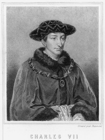 Portrett av Charles VII (1403 - 1461), konge av Frankrike - i "Histoire des Français"" av Lavallée, gravering, sd. av Unknown artist