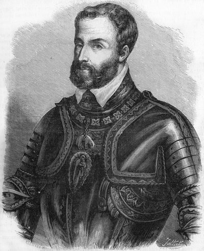 Portrait of Charles V (1500-1558), Emperor of the Holy Germanic Empire from 1519 to 1556. Engraving of the 19th century. av Unknown artist