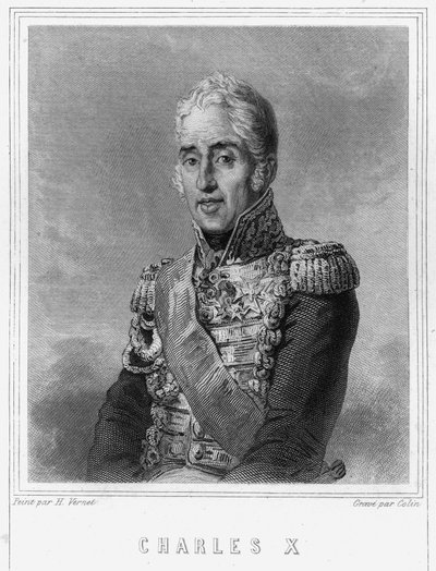 Portrett av Charles X (1757 - 1836), konge av Frankrike - i "Histoire des Français"" av Lavallée, gravering, sd. av Unknown artist