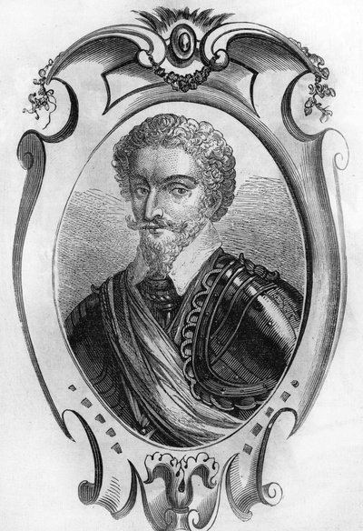 Portrait of Charles de Gontaut, Baron, then Duke of Biron (1562 to 1602). Maréchal de France. engraving of 1866. av Unknown artist