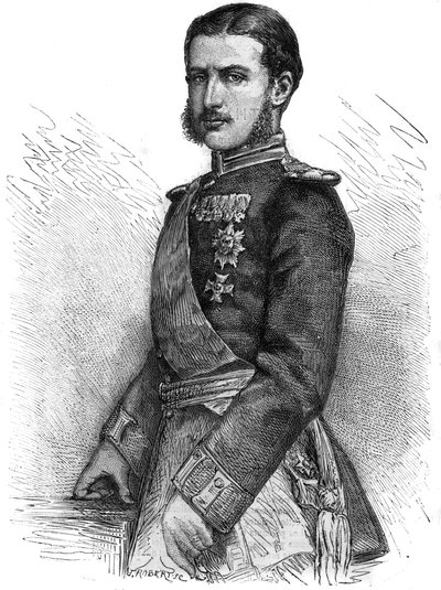 Portrett av Charles de Hohenzollern (1839-1914), gjenvinnende prins av Romania, daværende kong Charles I (Carol I) - Gravering i "" The Illustrous Journal"" av Unknown artist