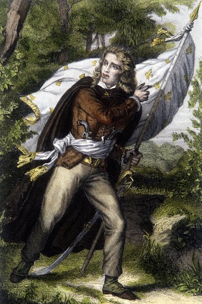 Portrett av kokken Chouan Jacques Cathelineau (1759-1793) som bærer banneret med blomster av liljer av Unknown artist