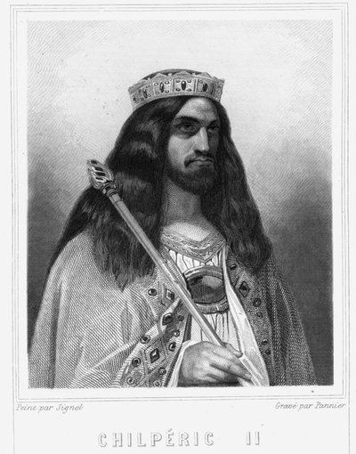 Portrett av Childeric III (v. 670 - 721), konge av Neustria - i "Histoire des Francais"" av Lavallee, gravering, sd. av Unknown artist