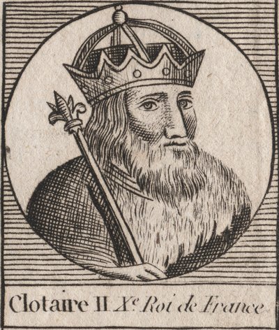 Portrett av Clothaire II (584 - 628), konge av Neustria og konge av frankerne - Clotaire eller Chlotar II (d.629) konge av frankerne - gravering fra "Instruction sur l