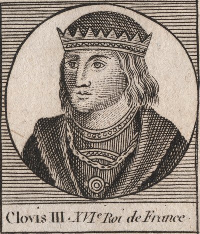 Portrett av Clovis III, kongen av frankene fra 691 til 695 - CLOVIS III Merovingerkonge av Neustria og Austrasia - gravering fra "Instruction sur l
