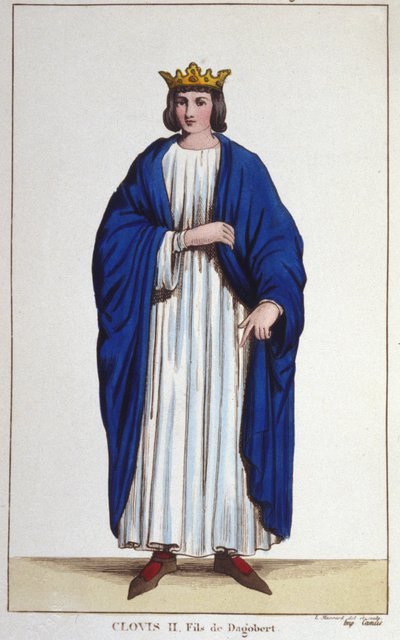 Portrett av Clovis II (? - 657), konge av Neustria, Burgund og Austrasia gravering fra 1830 av Unknown artist
