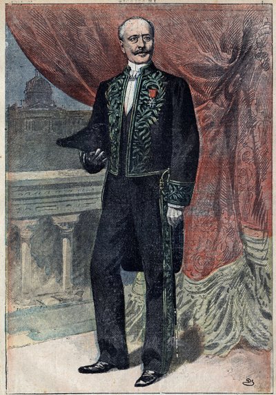 Portrett av grev Albert de Mun (1841-1914), en fransk politiker, essayist og militærmann, da han begynte på Academy Francaise 10. mars 1898. Illustrasjon i "" Le Pelerin"" av 20. mars av Unknown artist