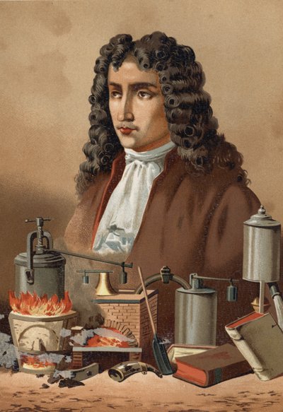 Portrett av Denis Papin (1647 - 1714) fra "Science and its Men" av Louis Figuier. Barcelona 1881 av Unknown artist