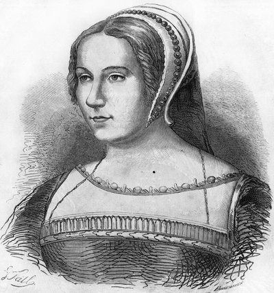 Portrett av Diane de Poitiers (1499-1566), favoritt av Henry II, gravering fra 1800-tallet. av Unknown artist