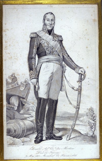 Portrett av Edouard Adolphe Casimir Joseph Mortier, hertug av Trevise (1768-1835), Marechal av Frankrike. Gravering fra 1800-tallet. av Unknown artist