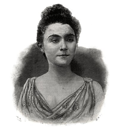 Portrett av Emma Laure Esther Guilbert, dit Yvette Guilbert (1865-1944) Fransk sangerinne for kaffekonserten - Gravering av 1892 av Unknown artist