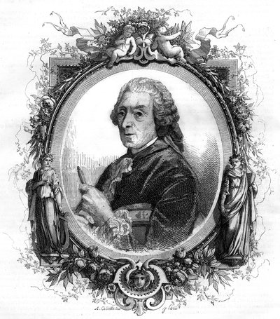 Portrett av den engelske maleren Francois Boucher (1703-1770) gravering 1858 av Unknown artist
