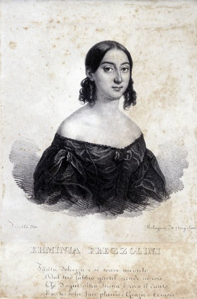 Portrett av Erminia Frezzolini. Italiensk sopran (1818-1884). av Unknown artist