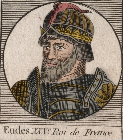 Portrett av Eudes (Odon) (v. 860 - 898), greve av Paris og Troyes, daværende konge av Frankrike - EUDES-greve av Paris valgt til fransk trone etter avsettingen av keiseren Karl - gravering fra "Instruction sur l