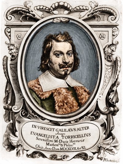 Portrett av Evangelista Torricelli eller Toricelli (1608 - 1647), italiensk fysiker. Gravering fra 1600-tallet. av Unknown artist