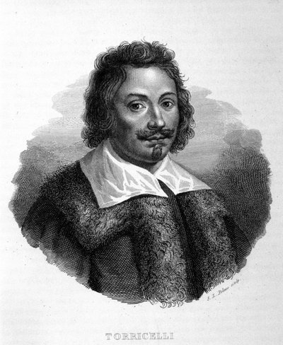 Portrett av Evangelista Torricelli eller Toricelli (1608 - 1647), italiensk fysiker. Italiensk gravering fra 1800-tallet av Unknown artist