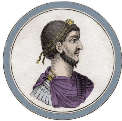Portrett av Flavius Claudius Julianus (331-363), kalt den frafalne Julian, også kalt Filosofen Julian eller Julian II eller keiseren Julian. Gravering fra 1800-tallet. av Unknown artist