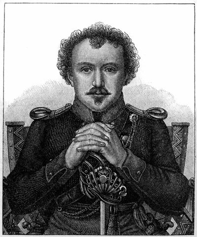 Portrett av Friedrich Heinrich Karl de la Motte, baron Fouque kjent som La Motte-Fouque (1777-1843) tysk romantisk forfatter. av Unknown artist